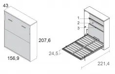 Cama abatible vertical con estantería interior para colchón de 135/150 fondo 43 2