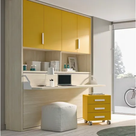 Cama abatible horizontal con estanterías en muebledescanso.com