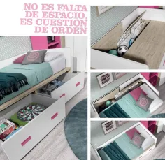 Cama juvenil con contenedores gran capacidad y guías de cierre auto 2