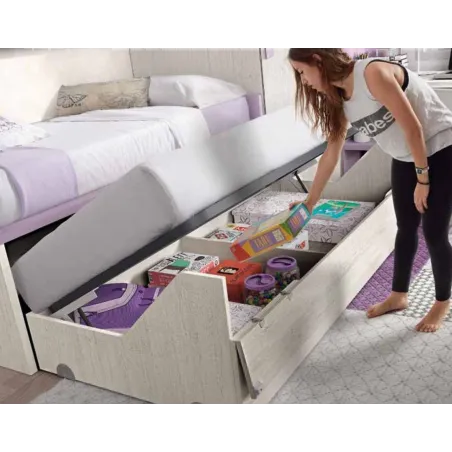 Compacto de frontal abatible con dos camas de 90x190 cm. con cajón canapé oculto