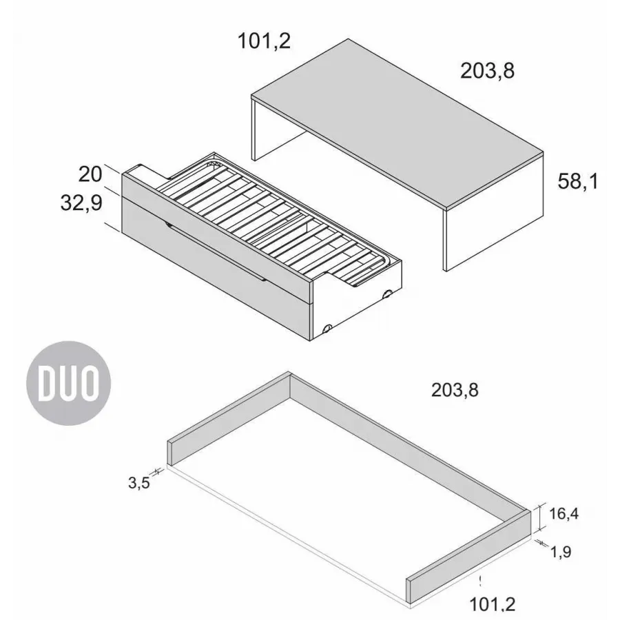 Compacto de frontal abatible con dos camas de 90x190 cm. con cajón canapé oculto