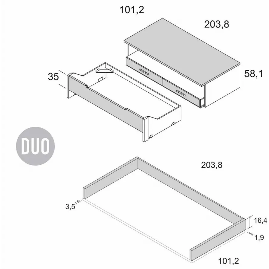 Compacto de perfil bajo con dos cajones de cierre amortiguado