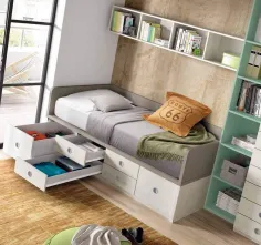 Cama nido con cuatro cajones y dos contenedores con sistemas de auto cierre