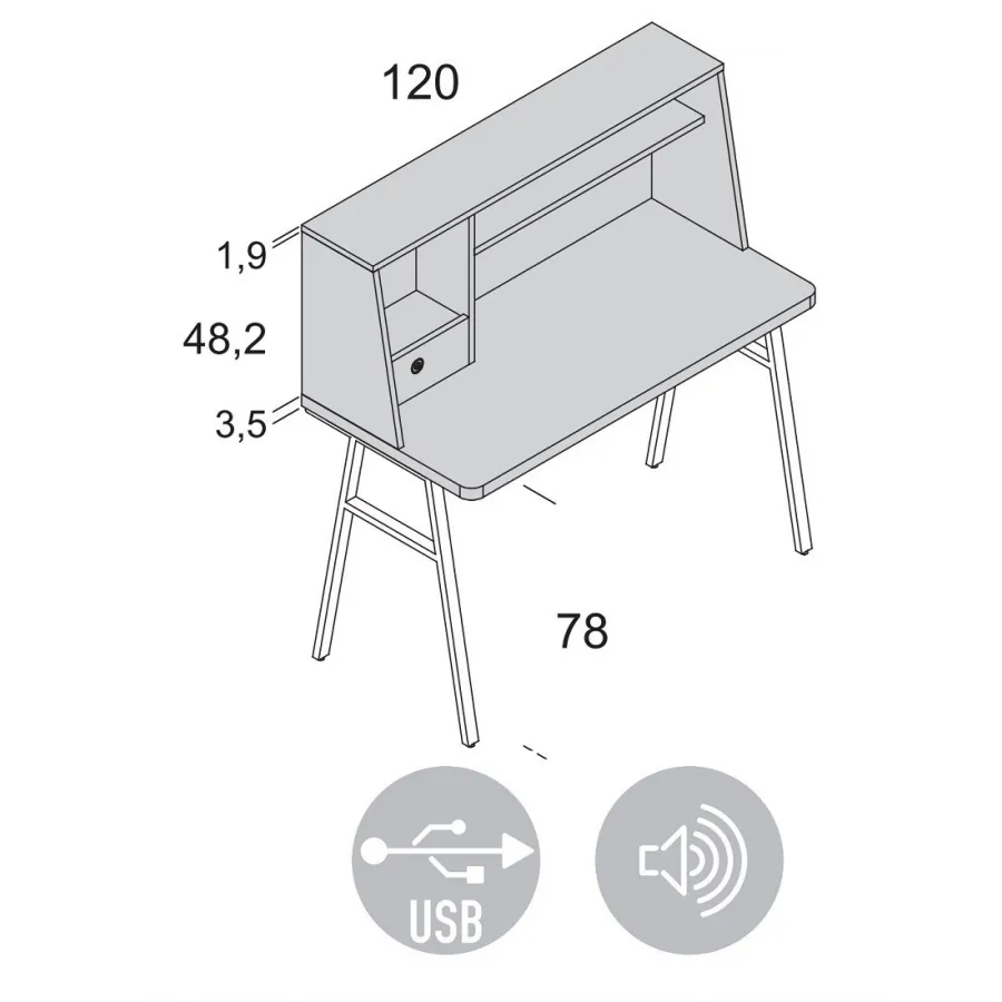 Escritorio con carga por usb y altavoz