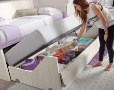 Dormitorio juvenil con cama compacta con canape y armario chaflan