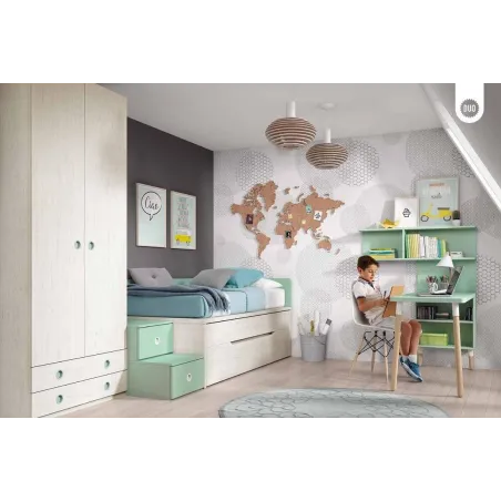 Dormitorio juvenil con escalera de cajones