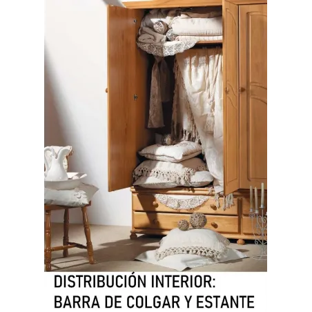 Armario Nova 3 puertas con cristal y altillo en madera maciza de pino