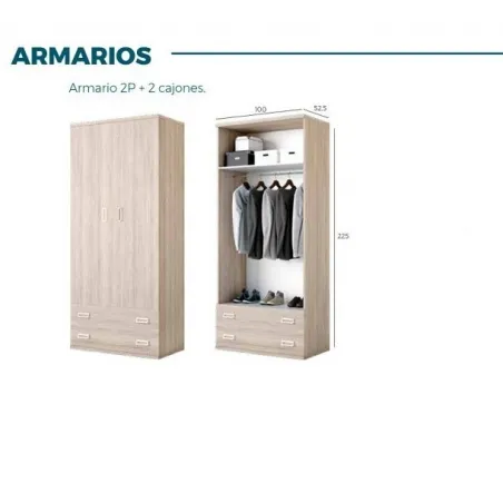 Armario juvenil de dos puertas y dos cajones