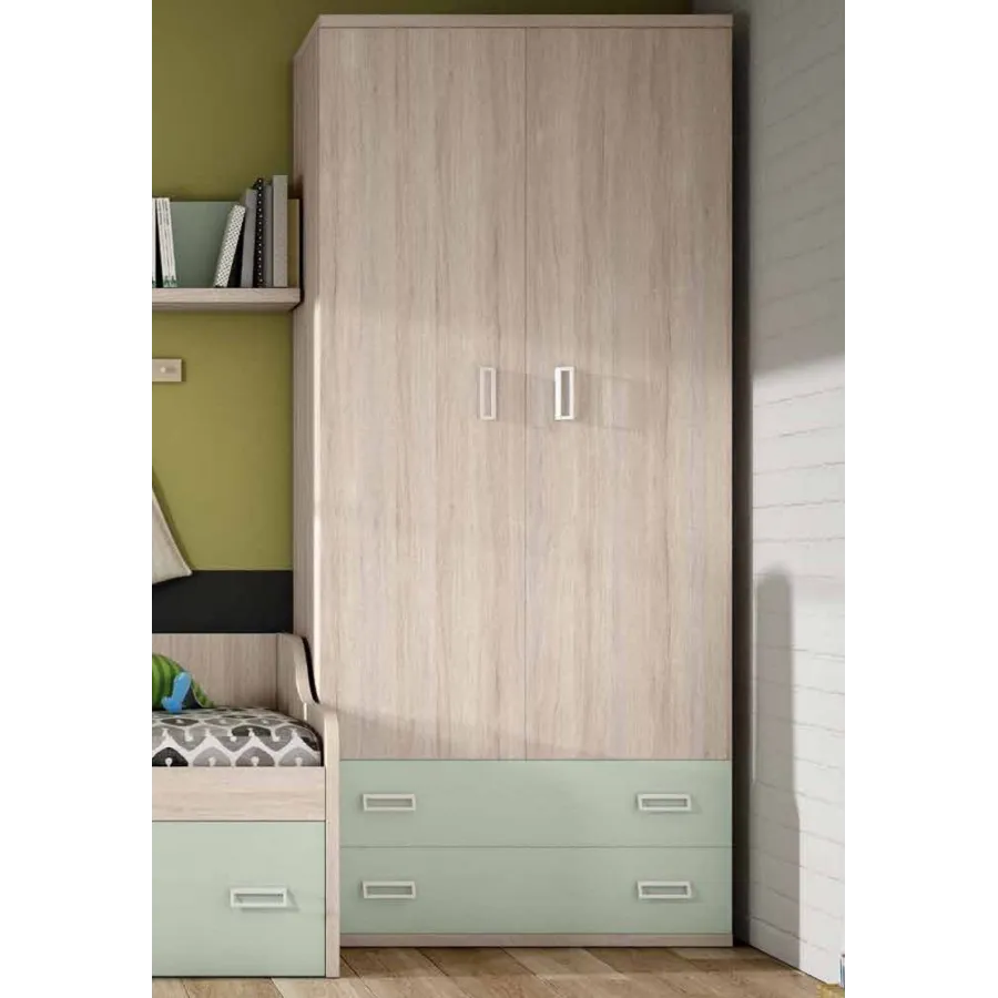 Armario juvenil de dos puertas y dos cajones