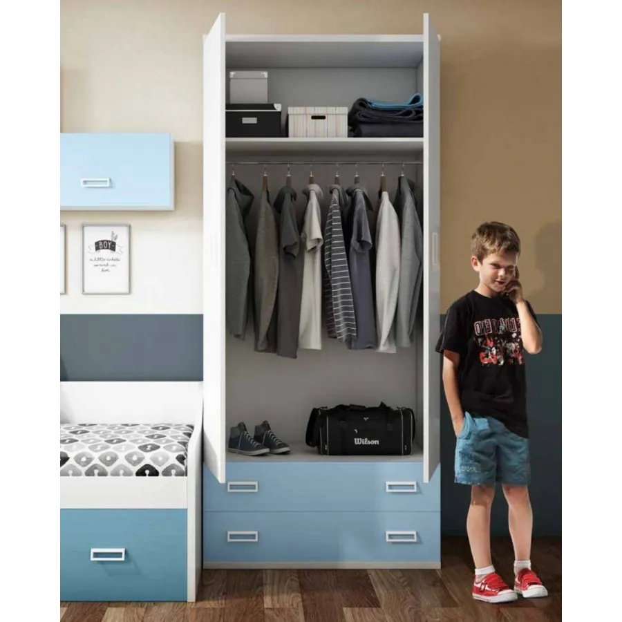 Armario juvenil de dos puertas y dos cajones