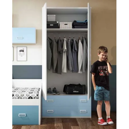 Armario juvenil de dos puertas y dos cajones