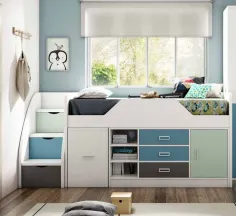 Cama compacta con cajones y escritorio oculto