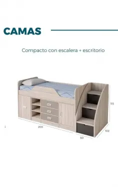 Cama compacta con cajones y escritorio oculto 2