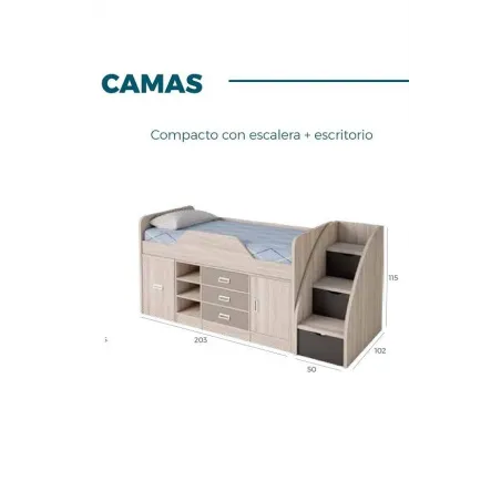 Cama compacta con cajones y escritorio oculto