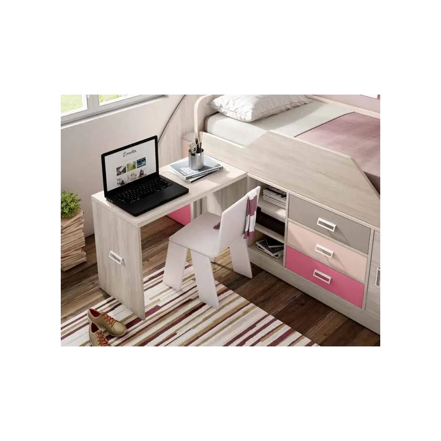 Cama compacta con cajones y escritorio oculto
