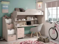 Litera con escalera de cajones y escritorio en parte baja