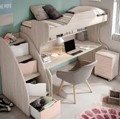 Litera con escalera de cajones y escritorio en parte baja 2