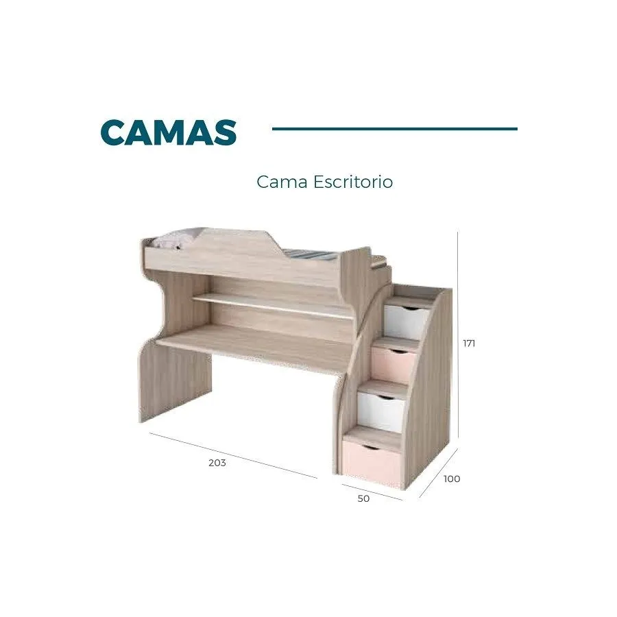 Litera con escalera de cajones y escritorio en parte baja