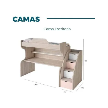 Litera con escalera de cajones y escritorio en parte baja