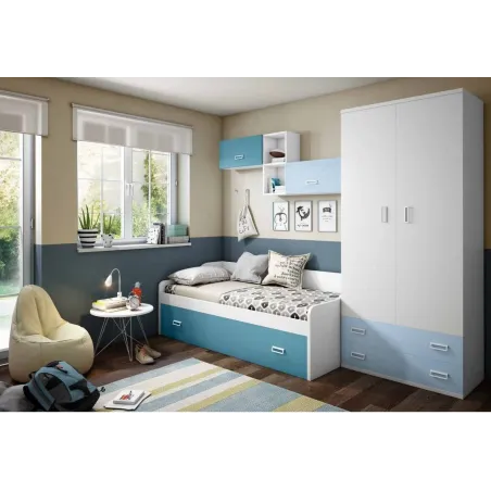 Dormitorio juvenil Lollipop con cama nido y armario
