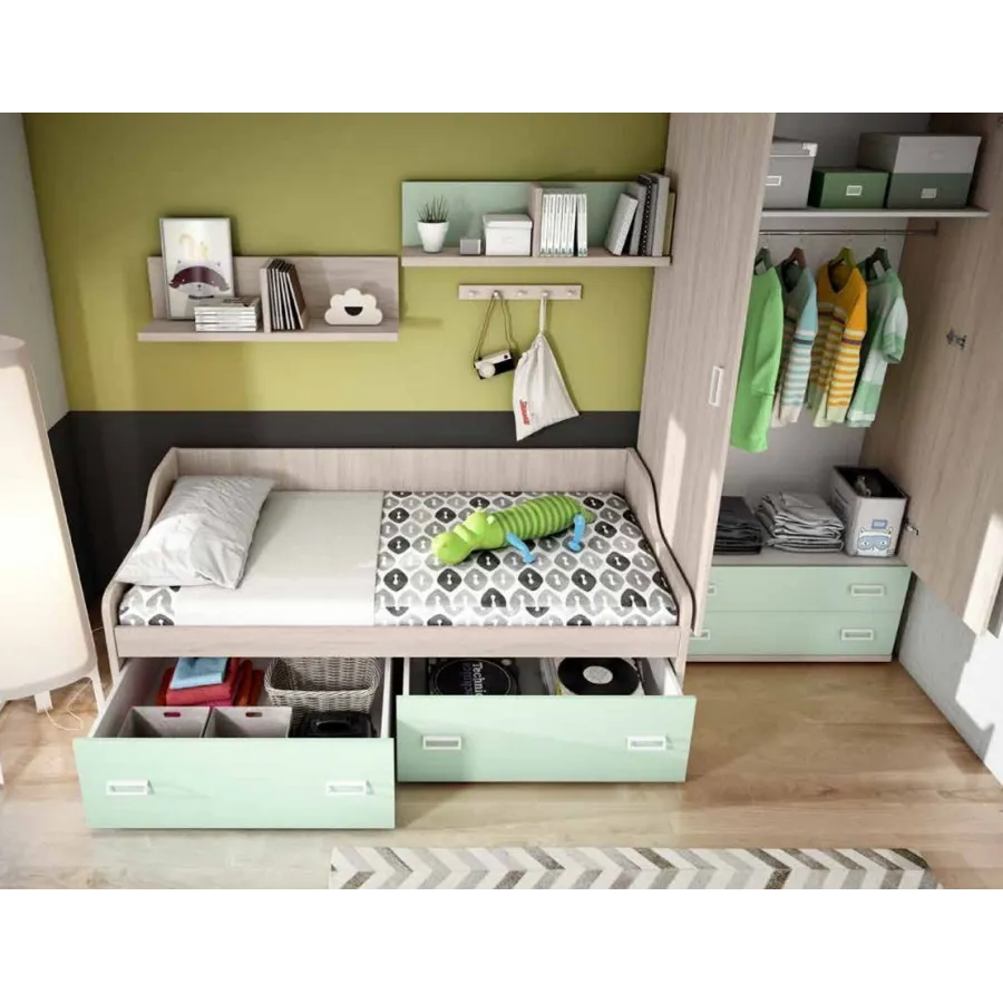 Dormitorio juvenil Lollipop con cama compacta