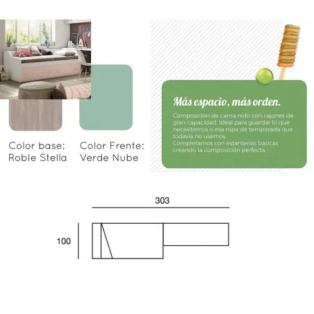 Dormitorio juvenil Lollipop con cama compacta