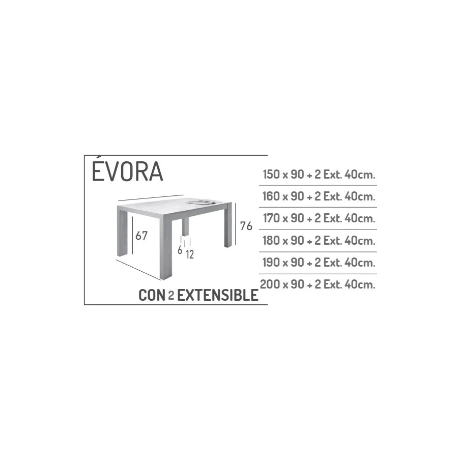 Mesa con doble extensible de carro Evora