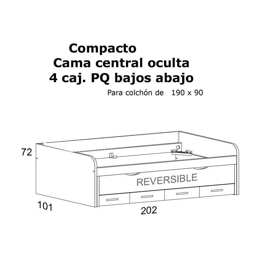 CAMA COMPACTA BAJA CON CAJONES DE GUIA METALICA