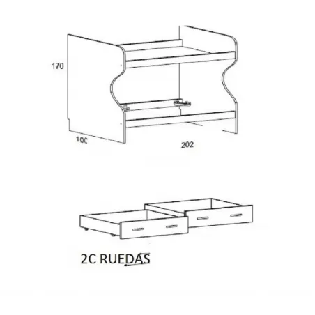 LITERA CON CAJONES DE RUEDAS
