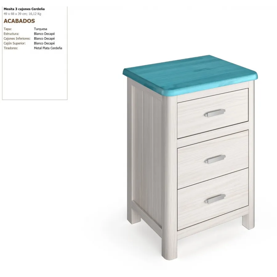 Mesita tres cajones colonial en Mueblesguadalhorce.es