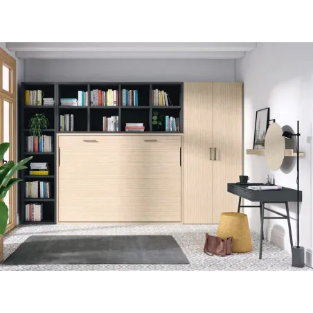 Cama horizontal 150 con estanterías