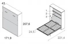 Cama abatible vertical con estantería interior para colchón de 135/150 fondo 43 2