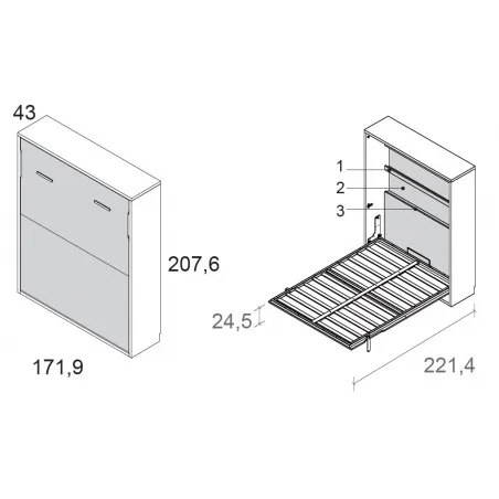Cama 150 abatible vertical estante interior f43