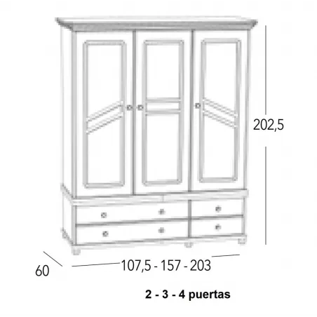 Armario juvenil 3 puertas modelo Provenza en Mueblesguadalhorce.es