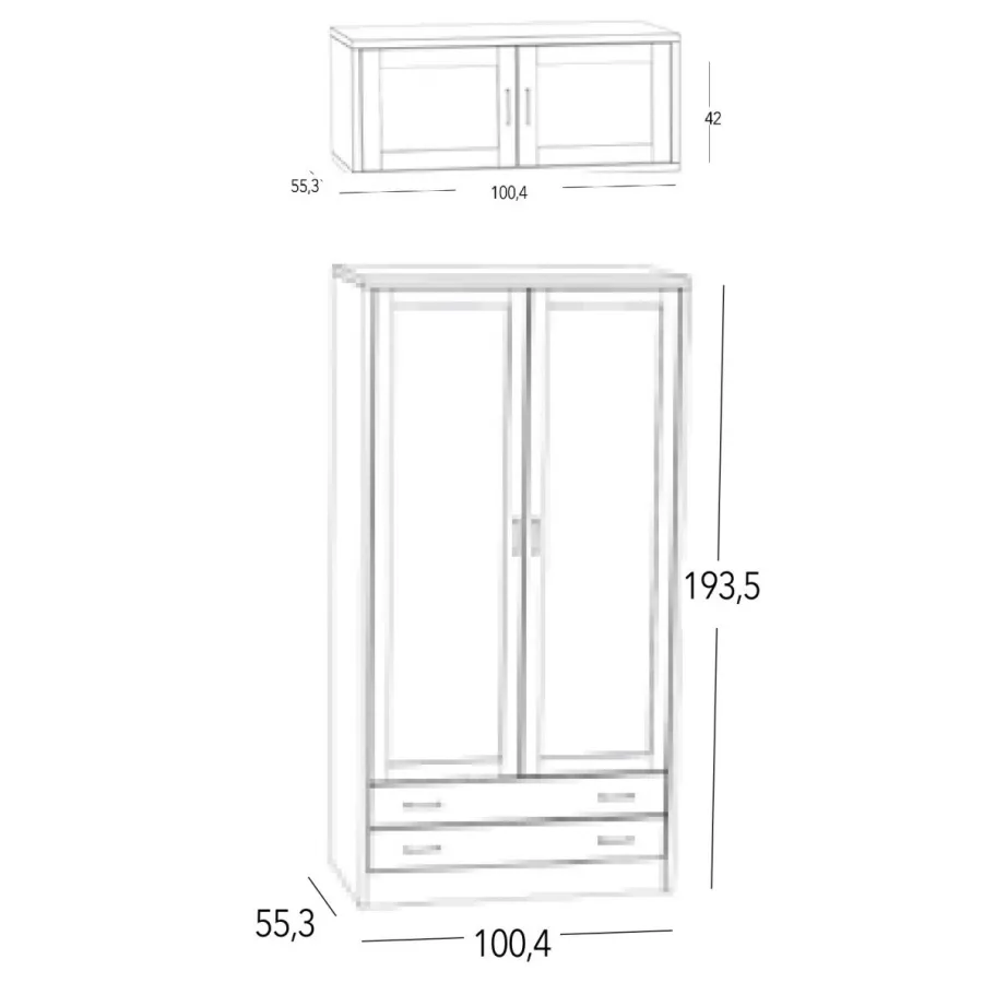 Armario modelo Coral 2 puertas macizas con altillo