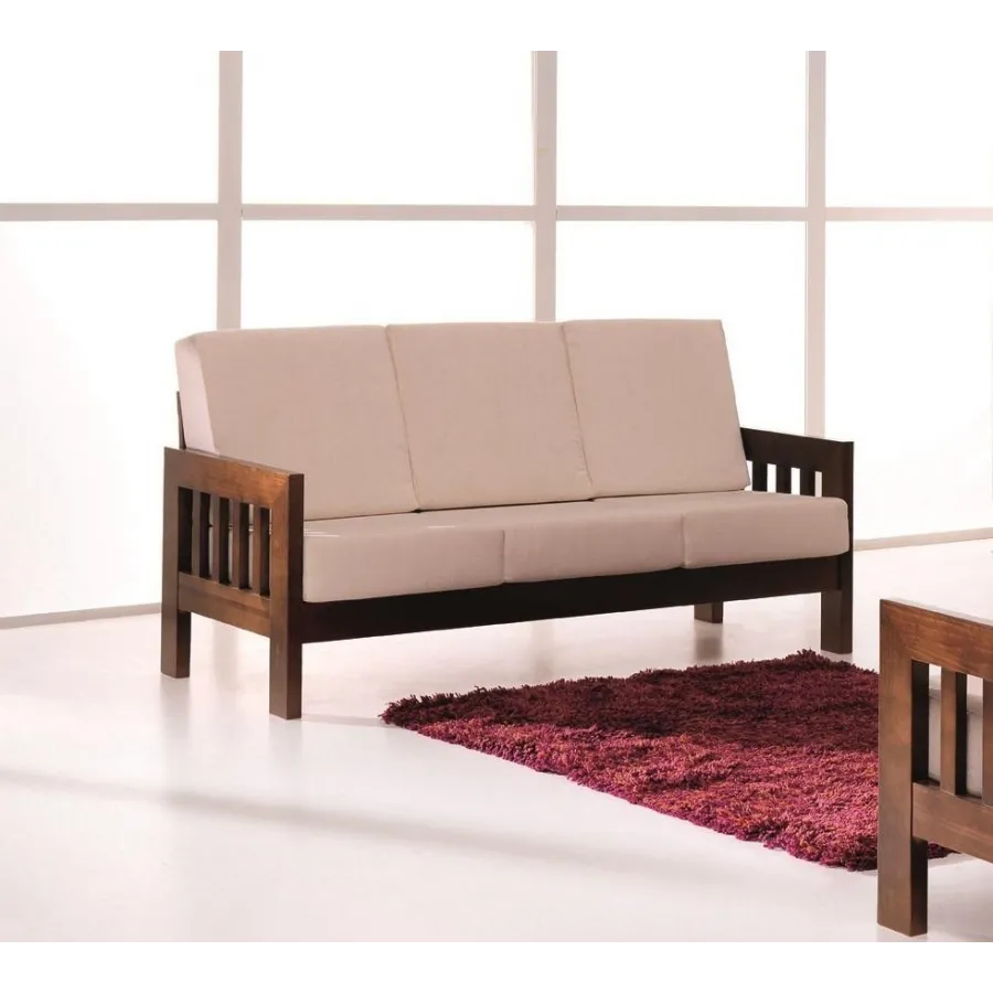 Sofá Colonial moderno tres plazas madera vista