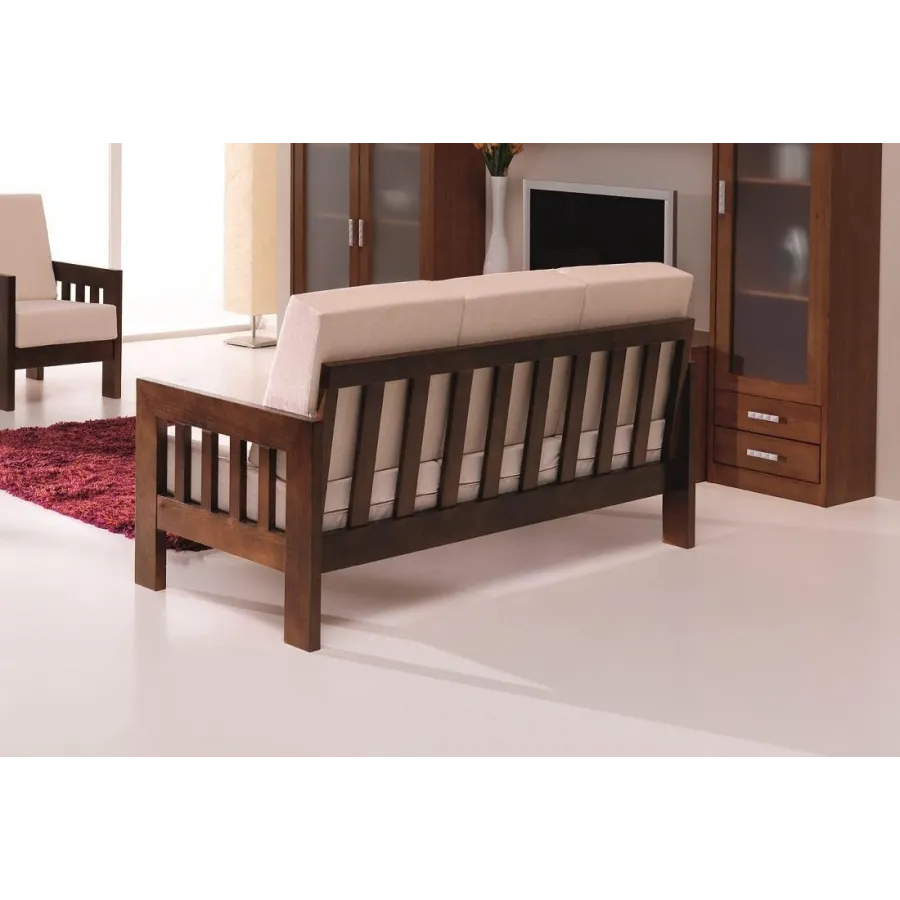 Sofá Colonial moderno tres plazas madera vista