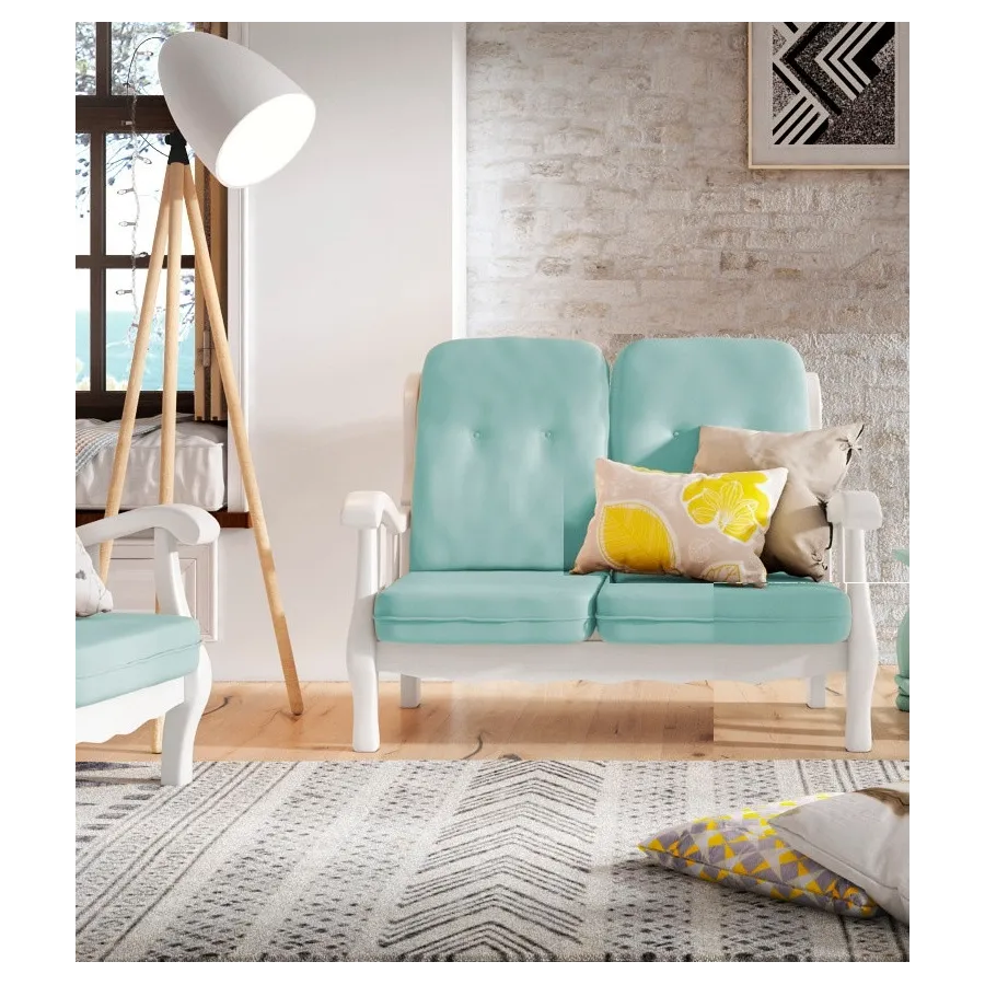 Sofá Provenzal actual de dos plazas en madera vista