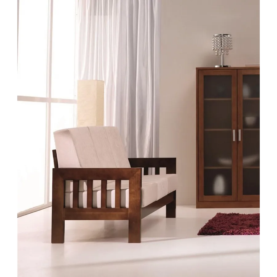 Sofá Colonial de diseño dos plazas madera vista
