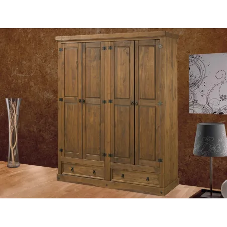 ARMARIO RUSTICO 4P MADERA MACIZA NOGAL OSCURO