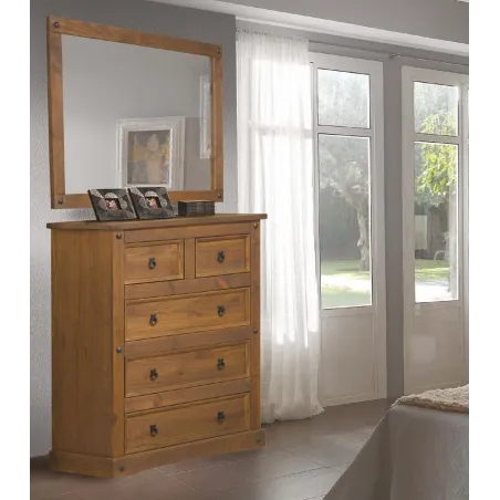 CÓMODA CINCO CAJONES RUSTICA MADERA MACIZA