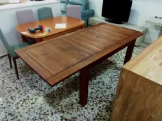 Mesa de comedor extensible rústica madera maciza NOGAL OSCURO