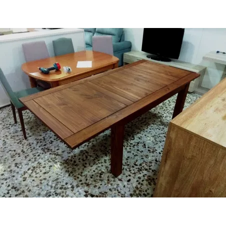 Mesa de comedor extensible rústica madera maciza NOGAL OSCURO
