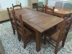 Conjunto de comedor con mesa extensible rústica madera maciza NOGAL OSCURO