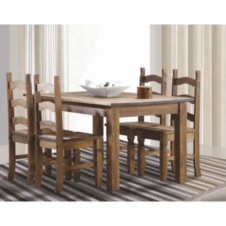Conjunto de comedor con mesa extensible rústica madera maciza NOGAL OSCURO