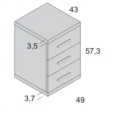 Mesita noche Ros 3 cajones 49 cm.