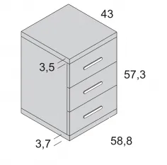 Mesita noche Ros 3 cajones 58 cm.