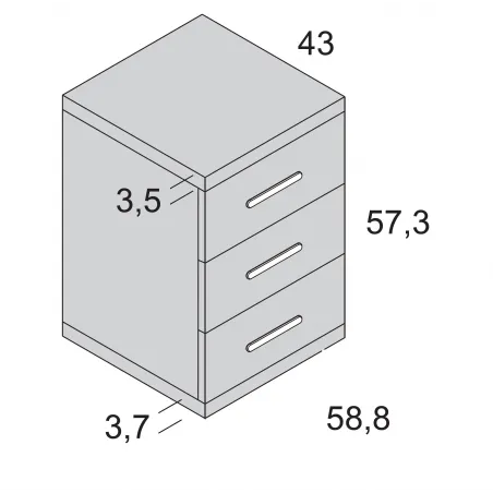 Mesita noche Ros 3 cajones 58 cm.