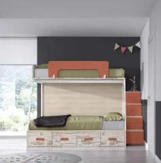 Litera con cama de matrimonio y cajones de cierre amortiguado