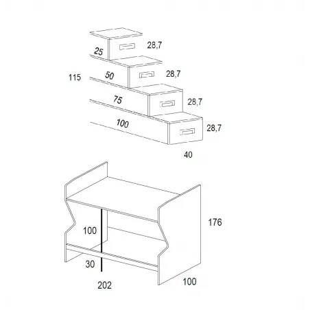 Litera con escritorio y cajonera